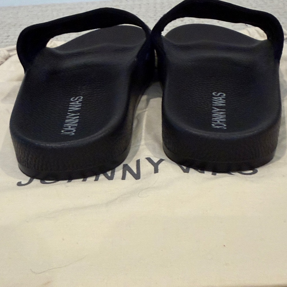 Johnny Was Black Slide Sandals with Multicolor Floral & Butterfly Embroidery - Picture 3 of 4